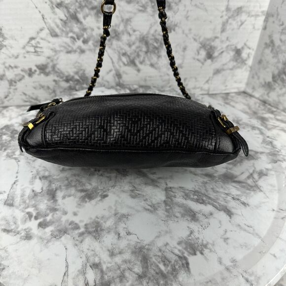 Elliott Lucca Black Leather Crossbody Brass Multi Zipper Pockets Chain Strap - Picture 6 of 10